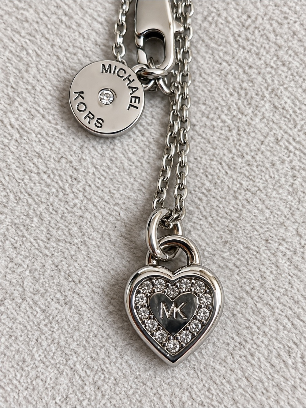 Michael Kors Silver Heart Crystal Pendant Necklace w/ Pouch